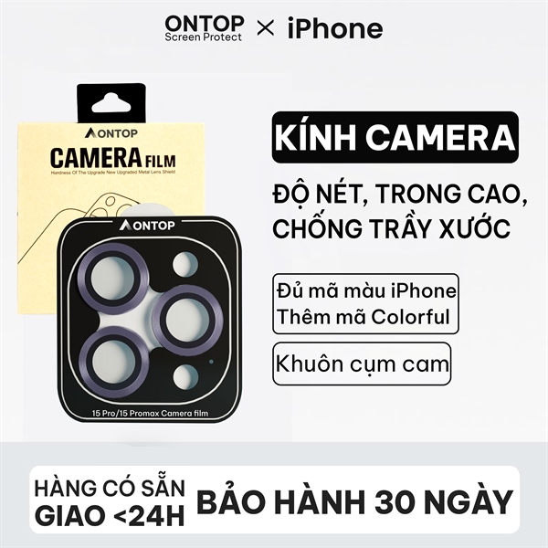 Kính Cường Lực Camera iPhone 16/15/14/13/12/11 Pro Max [Trong Suốt 95%] - Độ Cứng 6H, Chống Xước, Chụp Ảnh Nét