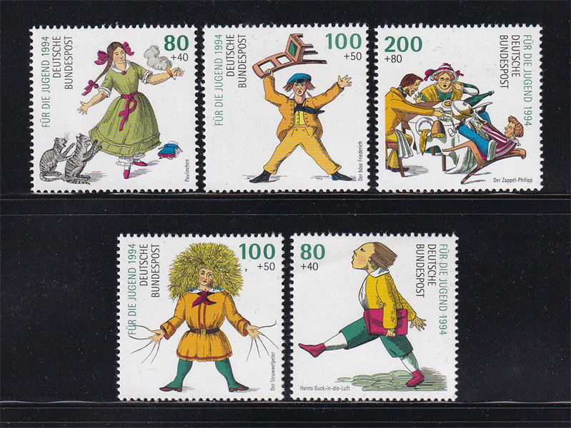 Bộ 5 Tem Đức | Germany - Slovenly Peter by Heinrich Hoffmann 1994 (5) | Mint