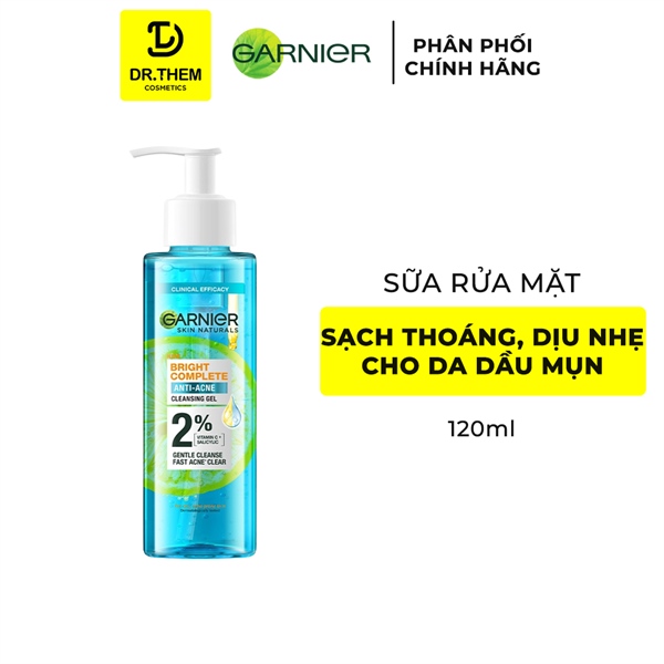 Gel Rửa Mặt Garnier 2% [BHA, Vitamin C] Sạch Thoáng Dịu Nhẹ Dành Cho Da Dầu 120ml