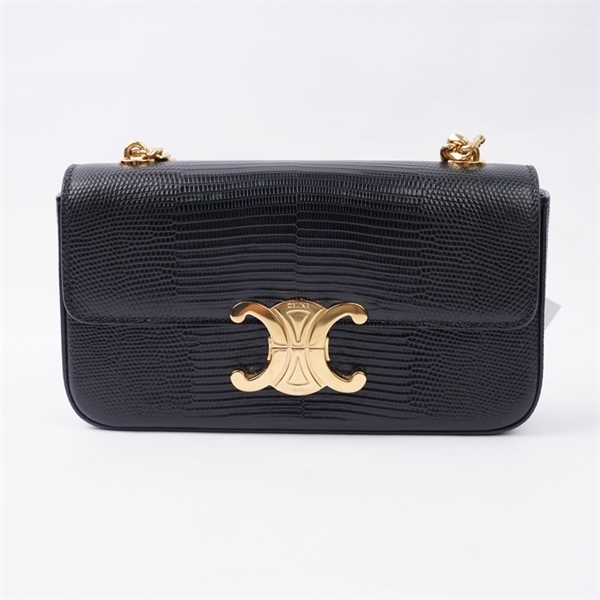 Túi Celine Triomphe đen da thằn lằn sz21 KG+