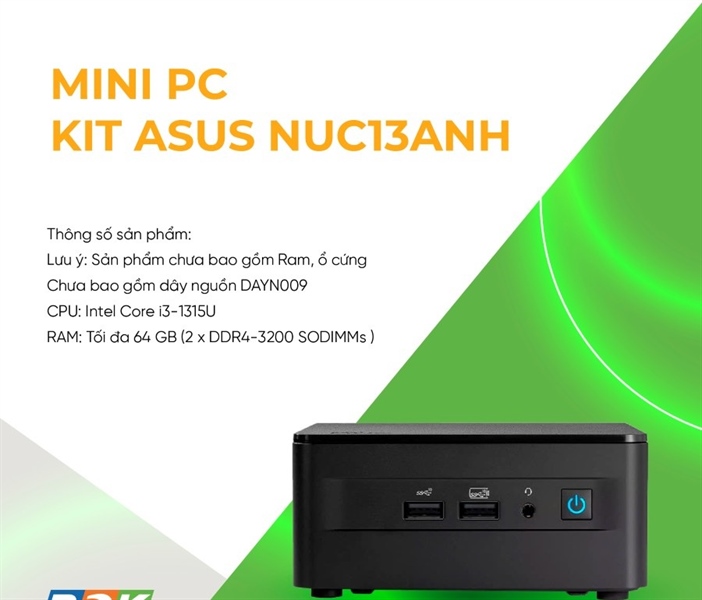 Máy tính Văn phòng - Mini PC ASUS NUC13 PRO Tall NUC13ANHH5 (i5 13420H | 2xDDR4-3200 | 3xNVMe, SATA | 2x HDMI 2.1/2x DP 1.4a | VESA MOUNT)