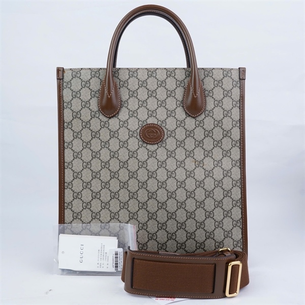 Túi GG Tote xám viền nâu (I039189065) sz30 (HT)+
