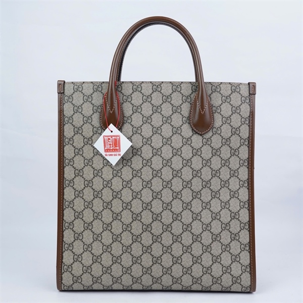 Túi GG Tote xám viền nâu (I039189065) sz30 (HT)+