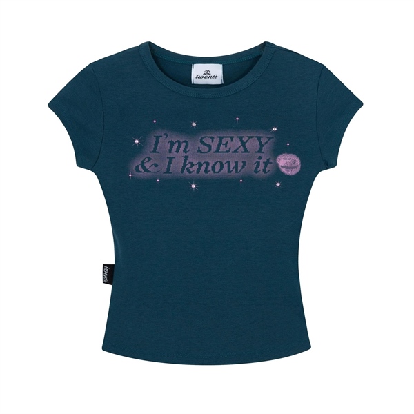 TWENTI Baby Tee Đính Đá Sexy - Xanh cổ vịt