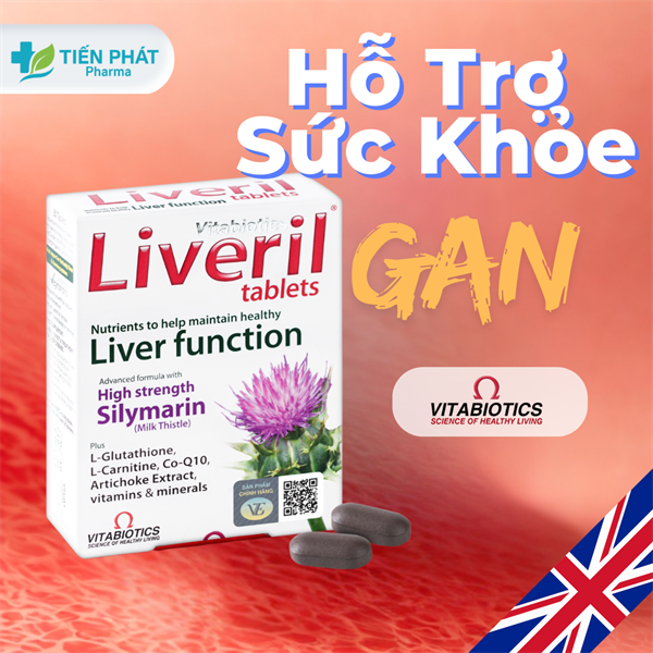 Viên uống Liveril Vitabiotics hỗ trợ tăng cường chức năng gan, tăng cường đề kháng (5 vỉ x 6 viên)