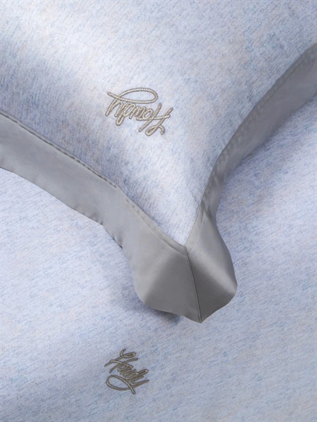 Bộ ga ghi xanh viền ghi họa tiết nhí thêu Houdy | Tencel Cotton - LH01.07