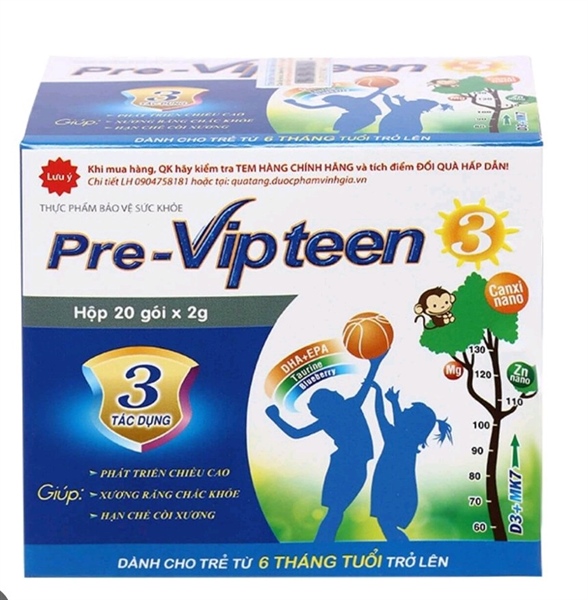 Pre - Vipteen 3 (tăng chiều cao, PT trí não, bảo vệ mắt) (H*20gói) - NPP Vinh Gia