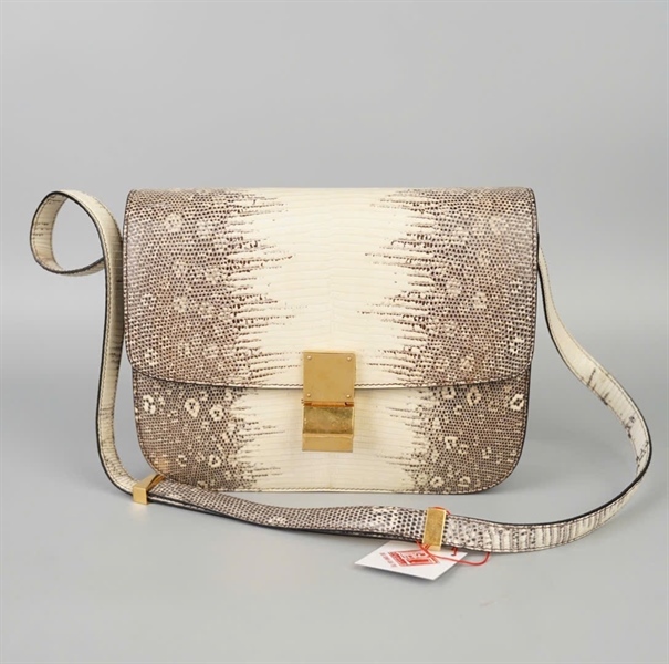 Túi Celine Classic Box Lizard xám trắng sz23 (BQ) KG+