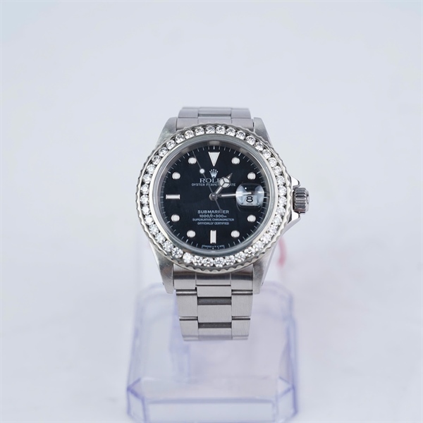 Đồng hồ Rolex bạc mặt đen viền kim- kim độ (no seri) sz44 (HC) KG+