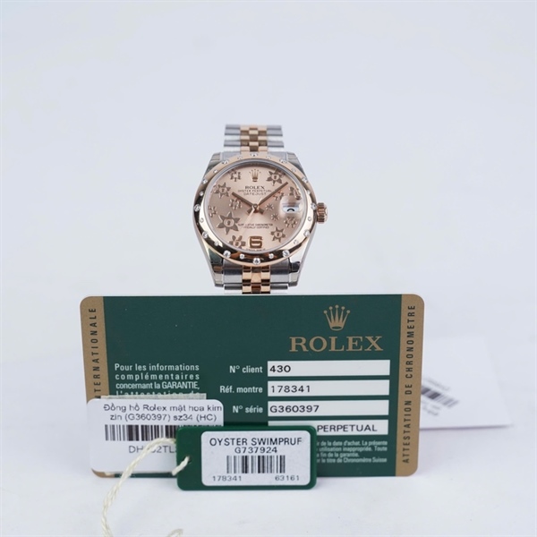 Đồng hồ Rolex mặt hoa kim zin (G360397) sz34 (HC) KG+