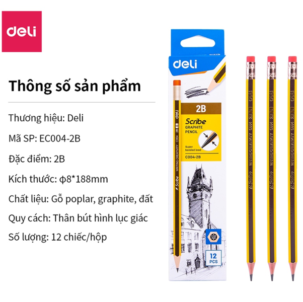 BÚT CHÌ 2B DELI VIẾT CHÌ SCRIBE ✌️ KẺ SỌC VÀNG C004