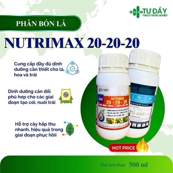 NUTRIMAX 20-20-20 TƯ ĐẦY 500ml pha 400lit