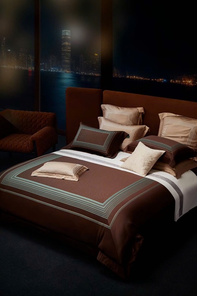 Bộ ga nâu chocolate nhiều viền xanh | 100s Cotton hai lớp - NY02.03