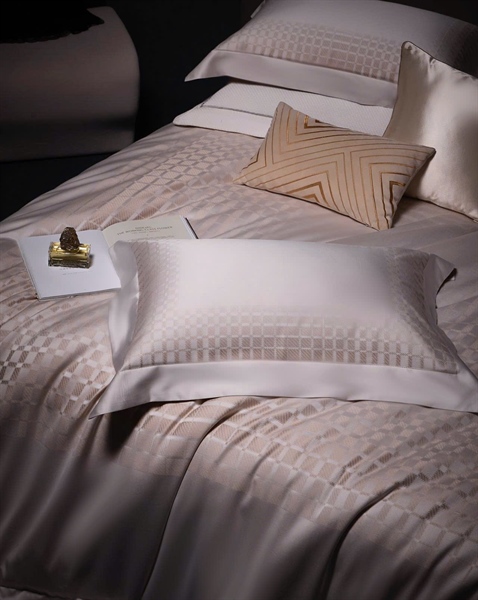 Bộ ga be viền hình vuông nhỏ | 100s Cotton hai lớp - NY02.08