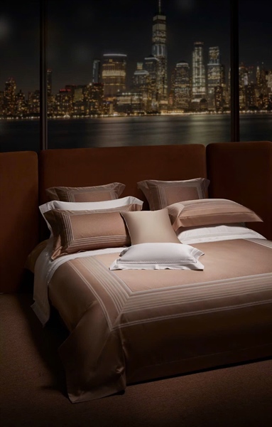 Bộ ga be nâu nhiều viền | 100s Cotton hai lớp - NY02.02