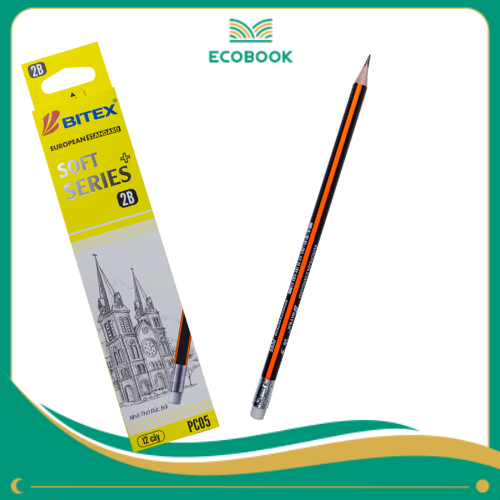 Bút chì đen 2B Soft Series Plus có gôm/PC05 (12 cây/hộp) thân tam giác