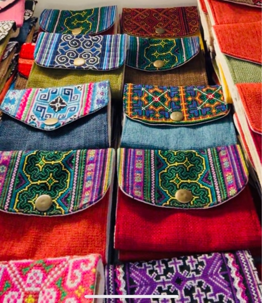 Ví thẻ xịn cúc từ bé 2 ngăn can thổ cẩm Mông - Purse - Usd 2