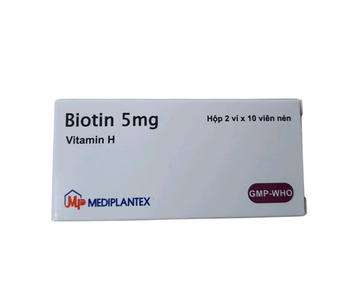 Viên uống Biotin 5mg Vitamin H Mediplantex Điều trị thiếu hụt biotin (H*2vỉ*10viên)