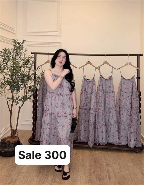 Váy 2s hoa hồng dài ( Xám ) 9896