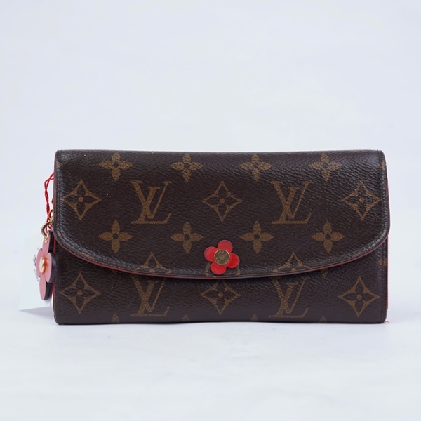 Ví LV hoa nâu nút hoa lòng đỏ KG+