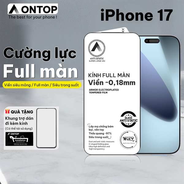 Kính Cường Lực Nano iPhone 17 Air/Pro Max/16/15/14 [Kèm Khung Tự Dán] - Siêu Mỏng, Dẻo Không Vỡ Mép, Full HD (6H)
