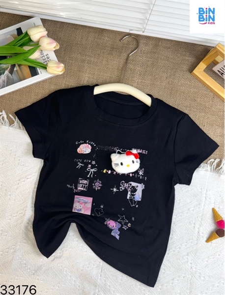 33176-Áo Thun Hello Kitty Đen