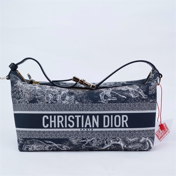 Túi Dior kẹp nách xanh đen họa tiết sz22-26 (BQ) KG+