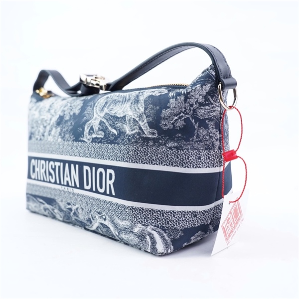 Túi Dior kẹp nách xanh đen họa tiết sz22-26 (BQ) KG+