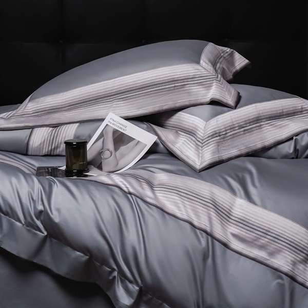 Bộ ga ghi viền kẻ to | Cotton - NY03.08 - Ghi