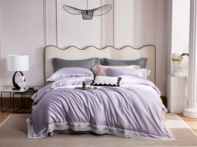 Bộ ga tím trơn viền ren | Cotton - NY03.10 - Tím