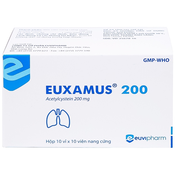 Thuốc Euxamus 200mg (Hộp 10 vỉ x 10 viên) Euvipharm Tiêu chất nhầy và giải độc paracetamol