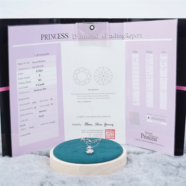 Dây chuyền Princess kim cương sz4.43-4.45x2.68 KG+