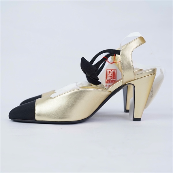 Giày Chanel vàng mũi đen cao 9p sz37.5 (A-T) KG+