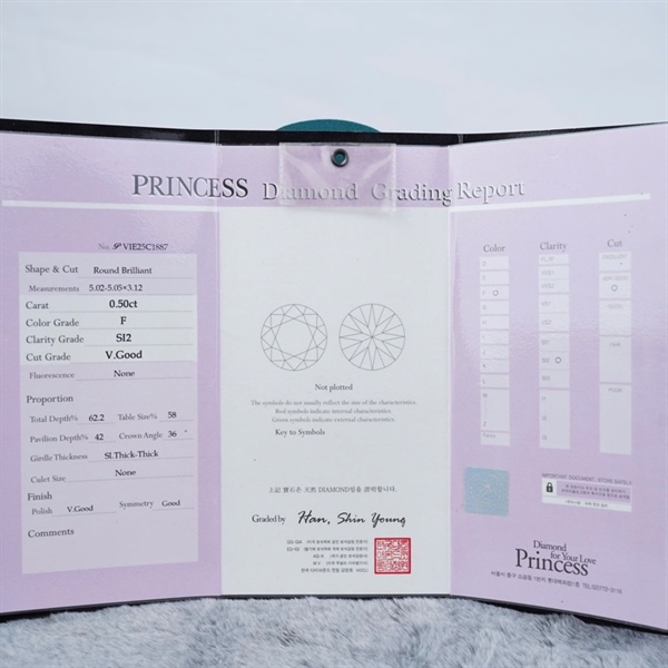 Dây chuyền Princess kim cương sz5.02-5.05x3.12 KG+