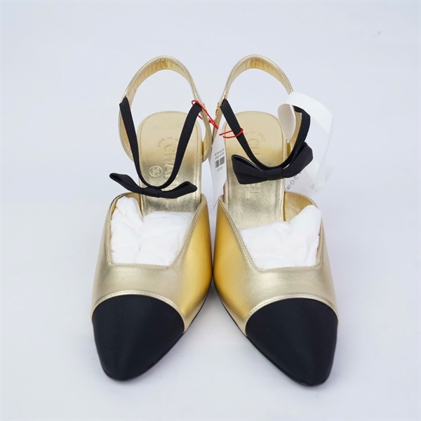Giày Chanel vàng mũi đen cao 9p sz37.5 (A-T) KG+