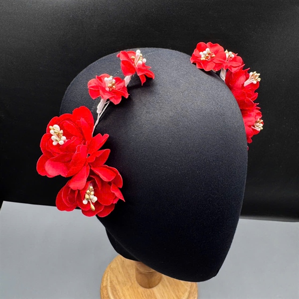 Cài tóc cô dâu hoa mao lương đỏ mẫu hoa vải mới set 2 cái t9/2025