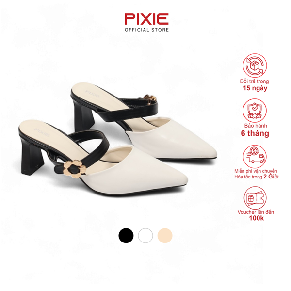 Giày Sục Cao Gót 6cm Quai Ngang Phối Khóa Bông Hoa H104