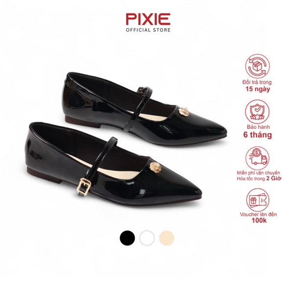 Giày Bệt Mũi Nhọn Đính Hoa Trà Pixie Ballerina H399