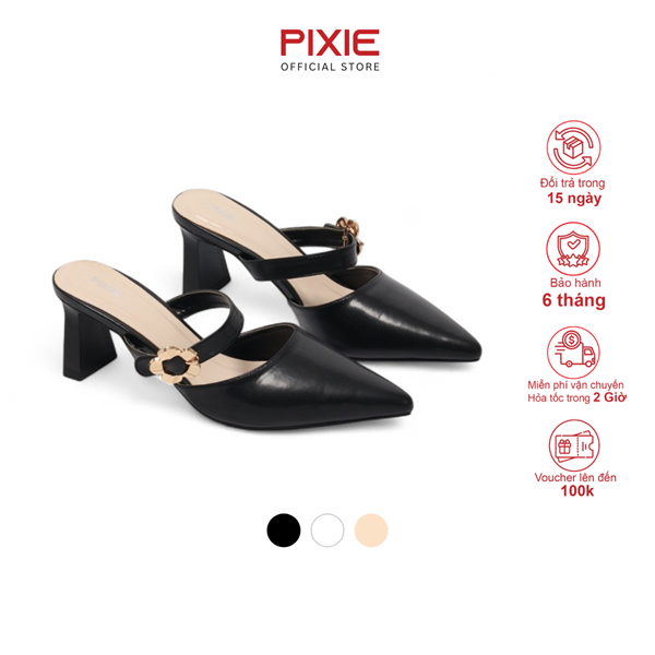 Giày Sục Cao Gót 6cm Quai Ngang Phối Khóa H104