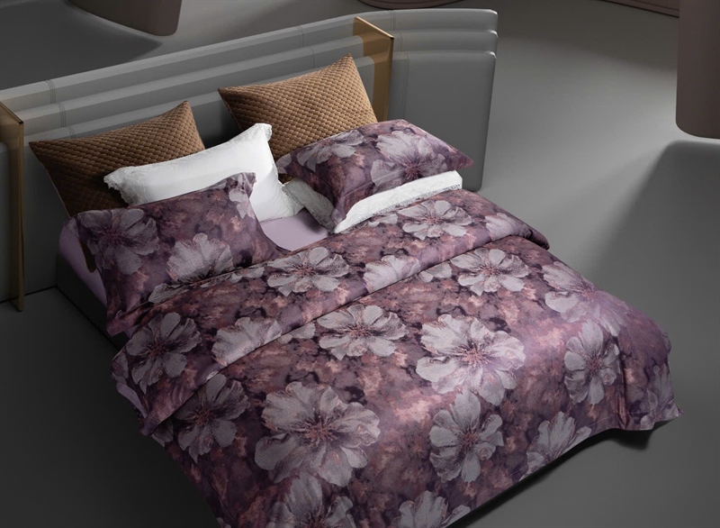 Bộ ga tím hoa kem | Cotton dệt jacquard màu - NY02.13 - Tím