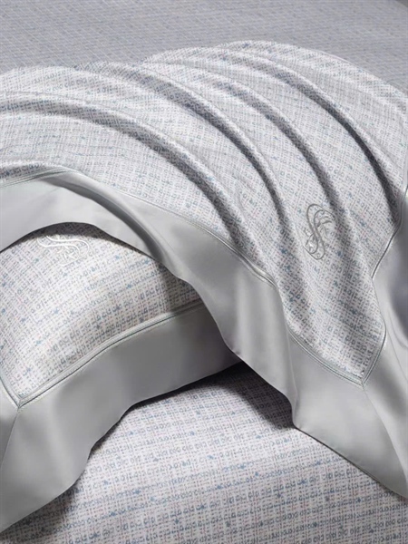 Bộ ga kẻ ghi pastel kẻ họa tiết xanh viền ghi | Tencel Cotton - LH01.12 - Ghi