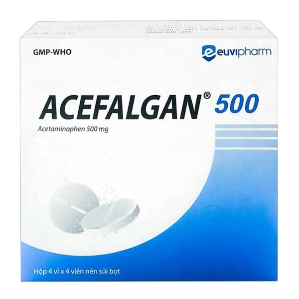 Viên sủi Acefalgan 500 Euvipharm Hạ sốt, giảm đau, chống viêm (Hộp 4 vỉ x 4 viên)