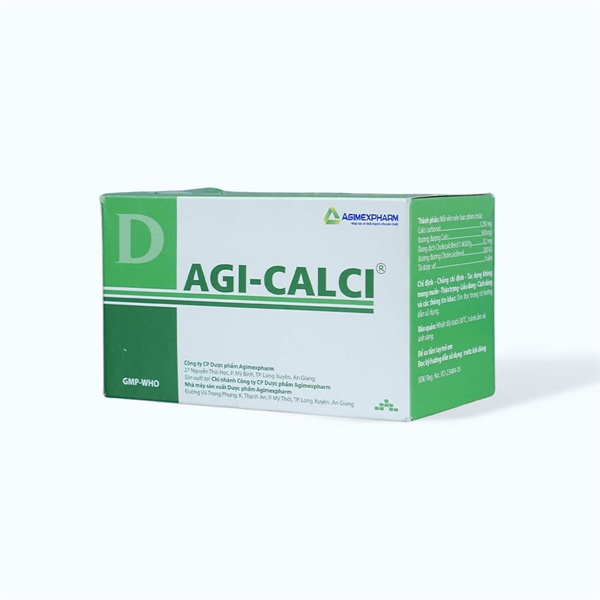 Agi-calci (Calcium 500mg + cholecalciferol 0,2mg) (Hộp 20 vỉ x 10 viên) - Agimexpharm (Vỉ)