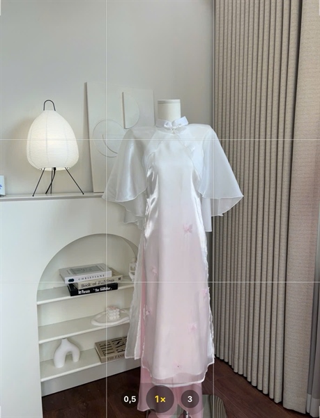 [AH] Set áo dài cổ yếm đính bướm + choàng + quần lụa