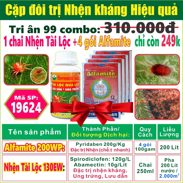 Combo 4 gói Alfamite 100gr + Nhện Tài Lộc 250ml. 2*
