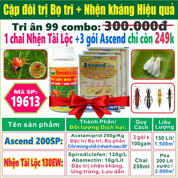 Combo 3 gói Ascend 100gr + Nhện Tài Lộc 250ml. 2*