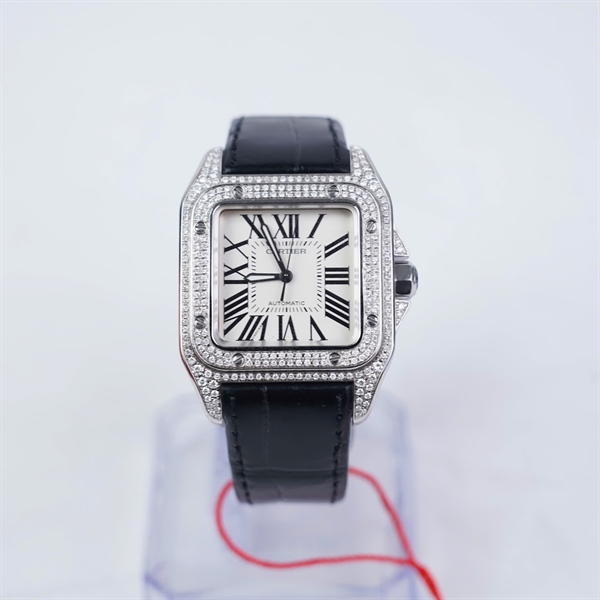 Đồng hồ Cartier mặt viền kim- kim độ dây đen (543774WX) sz37 (HC) KG+