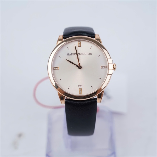 Đồng hồ Harry Winston mặt tròn dây đen (No133) sz41 (HC) KG+