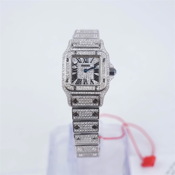 Đồng hồ Cartier bạc full đính kim- kim độ (214744QX) sz27 (HC) KG+