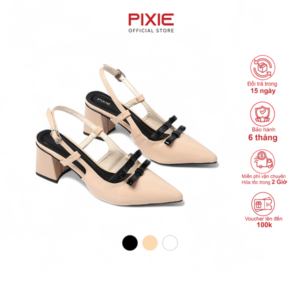 Giày Cao Gót 5cm SlingBack Da Bóng Phối Nơ H351